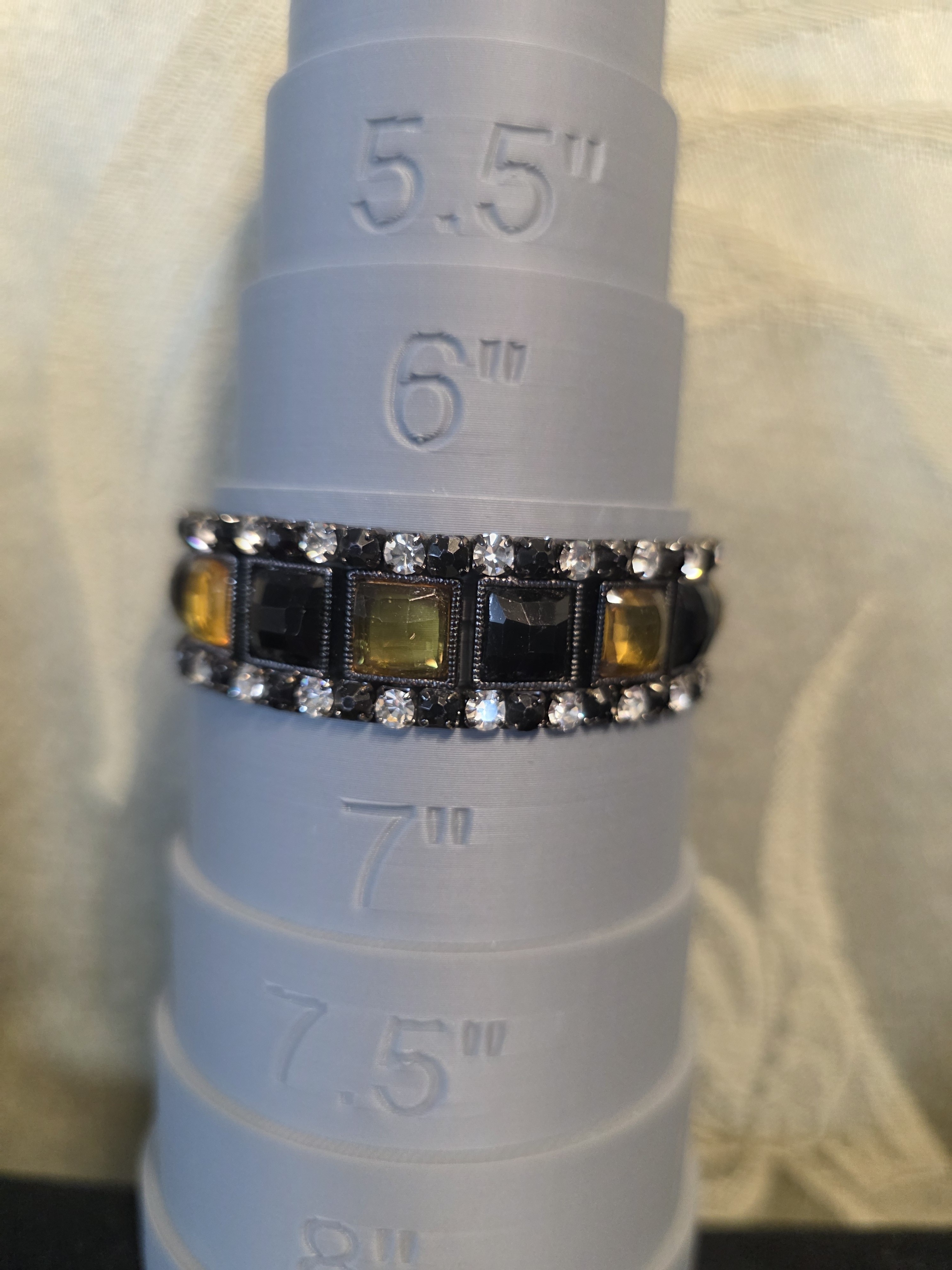 #127 Sterling-Style Black And Yellow Crystal Band Ring